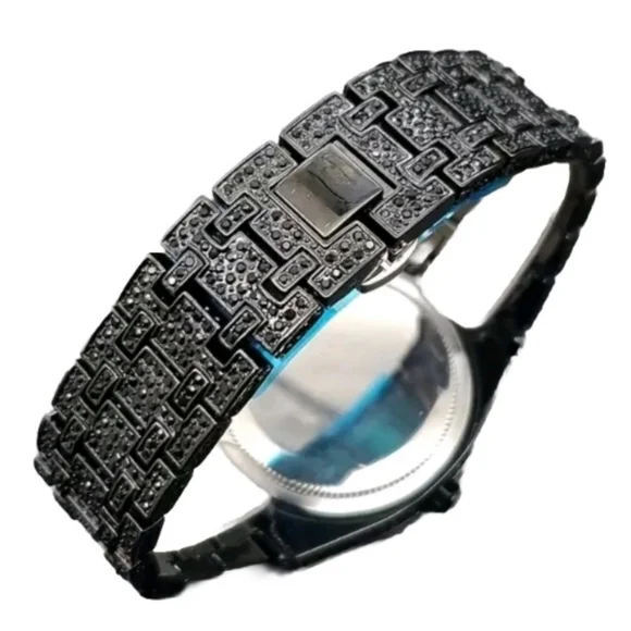Mens Luxury Full Iced Out Black CZ Hip Hop Blinged-out Watch